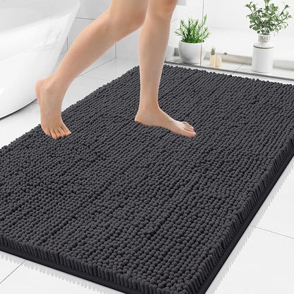 Smiry Luxury Chenille Bathroom Rugs 40x32, Extra Soft and Absorbent Shaggy Bath Mat, Machine Washable, Non-Slip Plush Carpet Runner for Tub, Shower, and Floor, Home Decor Accessories, Charcoal Grey