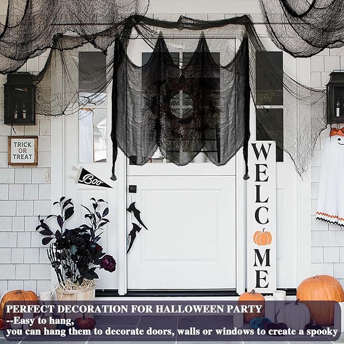 ZeeDix 6 Pack Black Halloween Creepy Cloth 30X75 Inch - Halloween Cheesecloth Decoration Spooky Scary Gauze Black Cheese Cloth for Party Supplies Outdoor Yard Home Wall Doorway