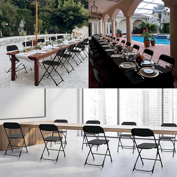 SEALAMB Plastic Folding Chairs 30 Pack, Black Commercial Portable Indoor/Outdoor Chairs for Home Office, Wedding, Events Parties with Steel Frame, 350lbs Capacity (Black-Plastic, 30 Pack)