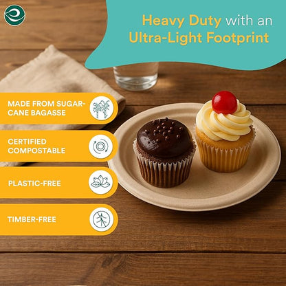 ECO SOUL Compostable Paper Plates 6 Inch (1000 Count) Plates for Thanksgiving Dessert, Heavy Duty, Eco-Friendly Sugarcane Bagasse Small Plates For Appetizer- Natural Brown