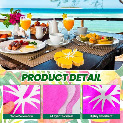 100 Pack Hawaii Laua Paper Napkins Tropical Luncheon Disposable Napkins Hawaii Hibiscus Beverage Napkins for Beach Summer Hawaiian Luau Party Supplies Tableware Decorations