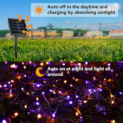 Joomer 2 Pack Orange Purple Halloween Solar String Lights, Total 144 FT 400 LED 8 Modes Waterproof Solar String Lights Outdoor for Halloween Decorations