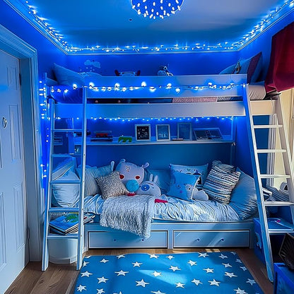 JMEXSUSS Blue Christmas String Lights Indoor Outdoor, 66ft 200 LED Blue String Lights Clear Wire Plug in, 8 Modes Waterproof Christmas Lights for Halloween Tree Party Bedroom Wall Christmas Decoration