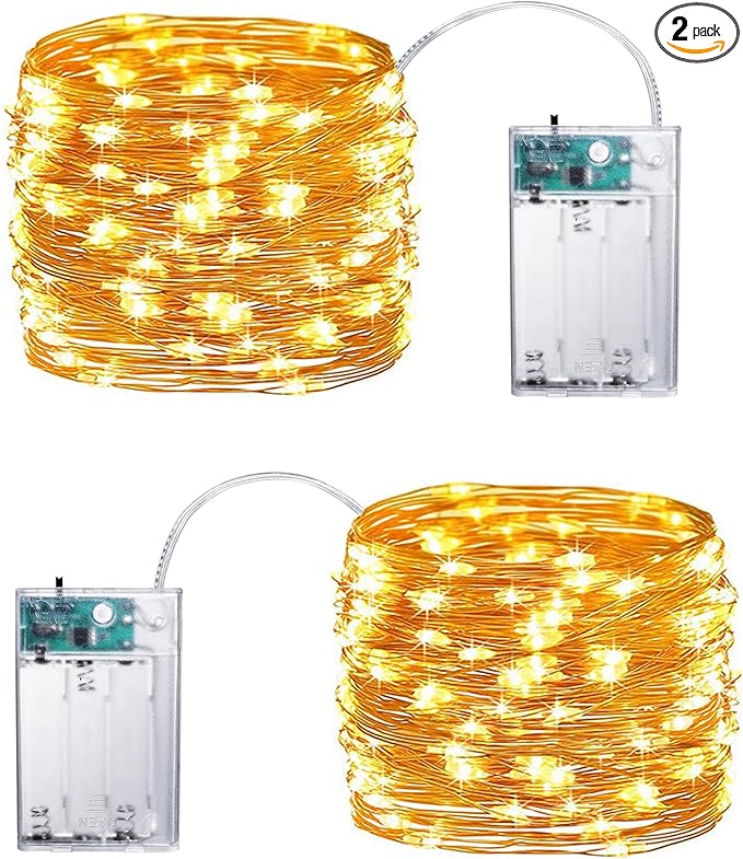 Joomer Battery String Lights, 2PACK Total 32FT 100 LED Battery Operated String Light, Twinkle Fairy Lights with Timer for Home, Garden, Store, Party, Holiday, Indoor Decor (Warm White)