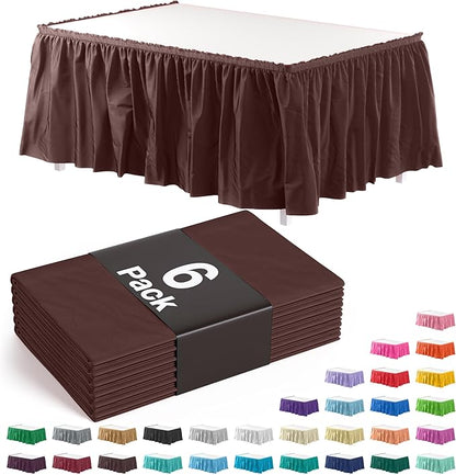 Exquisite Ruffle Table Skirt Brown 6 Pack 14 Ft Long for Rectangle 6ft Plus or Round Tables With Adhesive Strip for Gender Reveal Decor & Happy Birthday Parties