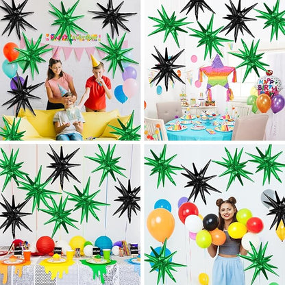 Black Green Star Balloons,9Pcs 22Inch Black Green Explosion Spike Cone Helium Polyester Film Star Foil Balloons for Birthday Anniversary Baby Shower Disco Party Decorations