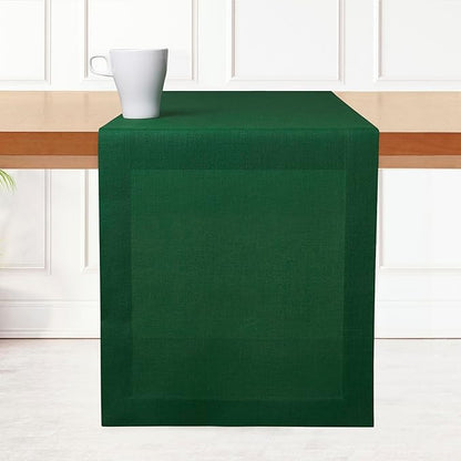 D'Moksha Homes Linen Forest Green Table Runner 120 Inches Long - 100% Pure Linen Dining Table Runner 14 x 120 Inch for Fall, Thanksgiving, Christmas, Holiday - Machine Washable