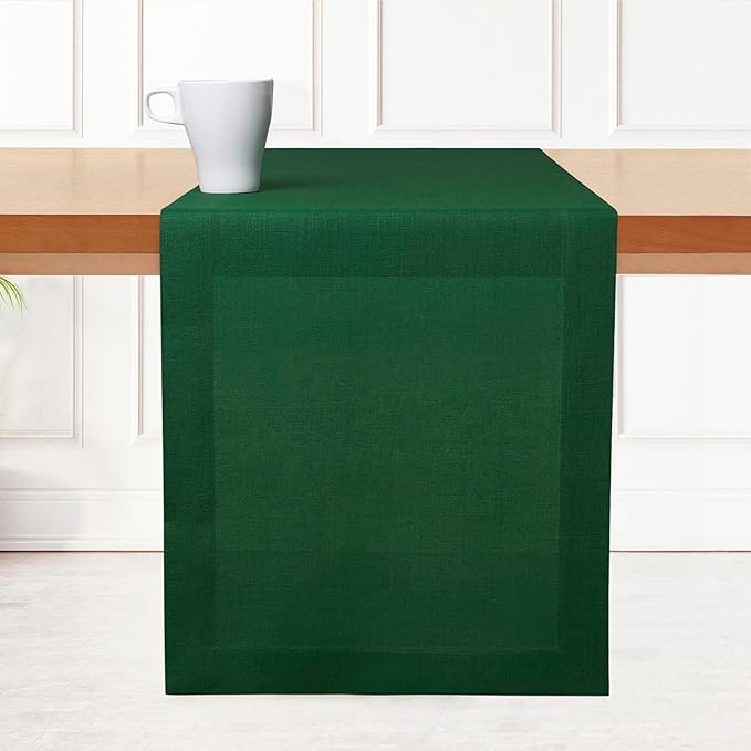 D'Moksha Homes Linen Table Runner 36 Inches - 100% Pure Linen Forest Green Small Table Runner 14 x 36 Inch for Dresser, Coffee Tables, Fall, Thanksgiving, Christmas, Holiday-Machine Washable