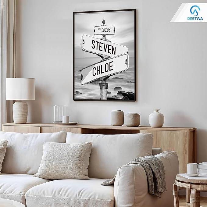 Personalized Vintage Street Sign For Couples, Custom Street Sign Canvas Poster Wall Art With Names, Gift For Valentine