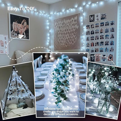4 Pack 240LED Christmas Fairy Lights Battery Operated - 20FT Twinkle Lights with 2 Lighting Modes Indoor Outdoor, Waterproof Led Fairy String Lights for Bedroom, Classroom, Dorm, DIY Decor, Cool White