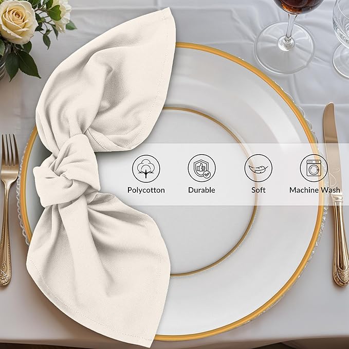 Zoyer Cloth Napkins Set of 4, 18x18 Inches Cotton Enrich Napkins Cloth ‎Washable, Soft & Durable Dinner Napkins for Parties, Wedding, Christmas, ‎Thanksgiving & Everyday Use - Ivory