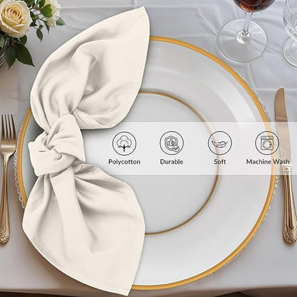 Zoyer Cloth Napkins Set of 4, 18x18 Inches Cotton Enrich Napkins Cloth ‎Washable, Soft & Durable Dinner Napkins for Parties, Wedding, Christmas, ‎Thanksgiving & Everyday Use - Ivory