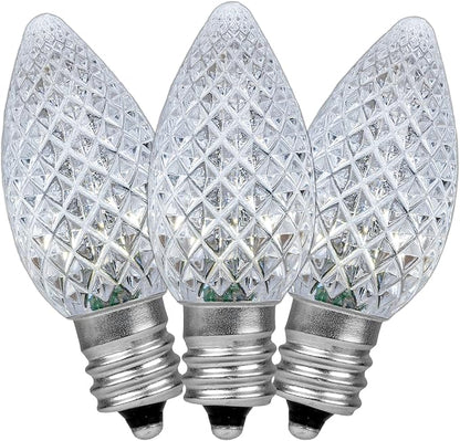 Novelty Lights 25PK C7 LED Faceted Ultra Bright Dimmable Outdoor Christmas Light Replacement Bulbs LED Replacement Bulbs, LED Bulbs, Outdoor Light Bulbs String Light Bulbs (Pure White)