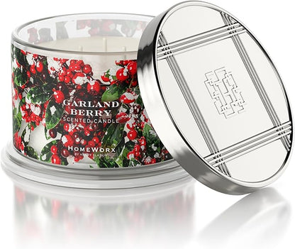 HomeWorx by SLATKIN + CO. Candle- Garland Berry, 18 oz. Premium Scented Candle - 30-55 Hours Burn Time
