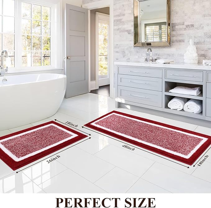 Pauwer Bathroom Rugs Sets 2 Piece, Non Slip Bath Mats, Absorbent Bath Rugs Floor Mat, Machine Washable Shower Rugs for Bathroom Floor, Tub and Shower, Red