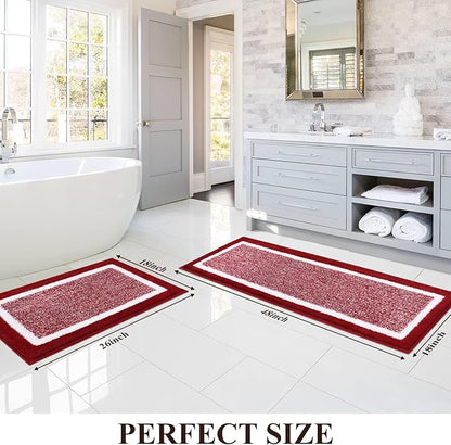 Pauwer Bathroom Rugs Sets 2 Piece, Non Slip Bath Mats, Absorbent Bath Rugs Floor Mat, Machine Washable Shower Rugs for Bathroom Floor, Tub and Shower, Red