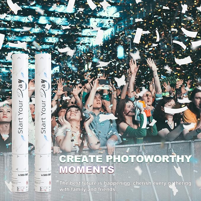 White Butterfly Confetti Poppers, 15 Inch Butterfly Party Poppers for Birthday, Wedding, Halloween Celebrations - Air Powered Confetti Gun