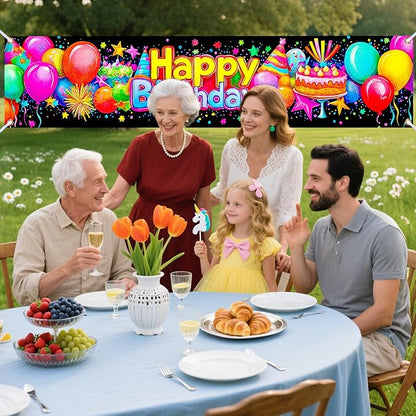 Nuxovilar Happy Birthday Banner Decorations 17.72x78.74 Inch Colorful Party Theme - Polyester for Indoor Outdoor Birthday Party Decor