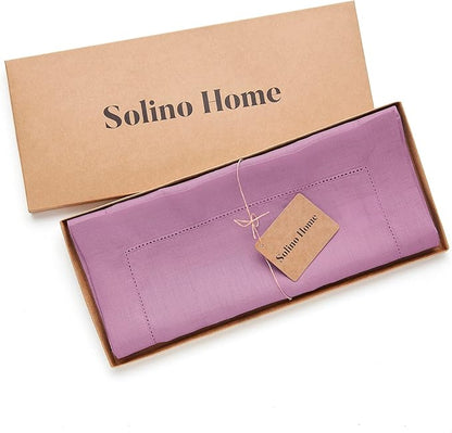 Solino Home Linen Table Runner 108 Inches Long - Classic Hemstitch 100% Pure Linen Violet Dining Table Runner 14 x 108 Inch