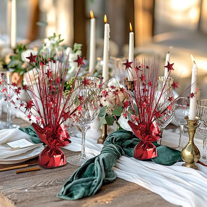 12 Pack Metallic Red Foil Spray Centerpieces Stars Brust Table Centerpieces for Wedding Birthday Anniversary Holiday Party Decor, Metallic Star Balloon Wights for Party, Table Decor for Party