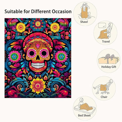 Firmiso Sugar Skull Gifts for Women and Men, Day of The Dead Blanket for Home Decor, Halloween Skull Lighweight Fleece for Bed Room and Living Room, 60x80 inches, No Pilling