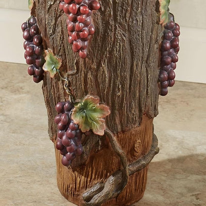 Vintage Harvest Floor Pitcher | Handpainted Realistic Resin Design Resembles Bark, Exposed Wood, Grapevines, & Grapes | Unique Decorative Floor Vase for Wine and Grape Themes | Umbrella or Cane Holder