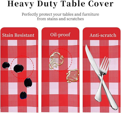 3 Packs Red and White Checkered Tablecloth 54x108 Inches Rectangle Gingham Tablecloth Disposable Plastic Waterproof Table Cover for Outdoor Picnic Kitchen and Birthday Party