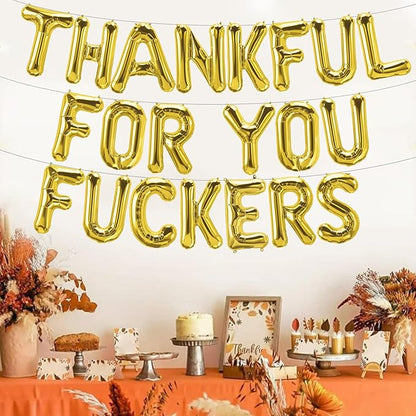 Thankful for you Foil Balloons Banner Friendsgiving Decorations, Happy Thanksgiving Balloons Banner Funny Friendsgiving Thanksgiving Party Decorations