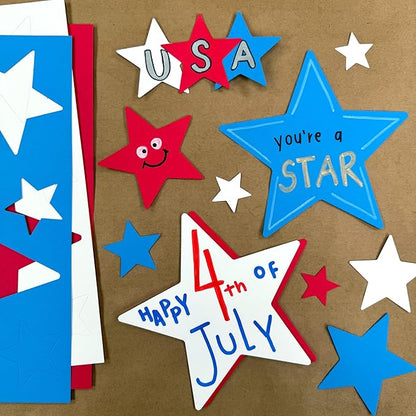 241 Pieces Star Cutouts, 2-Sided US Made Card Stock Punch Out Patriotic Red, White, and Blue Stars for Classroom Decor, Back to School DIY Craft Projects, Party Decoration, 4th of July Themed Events
