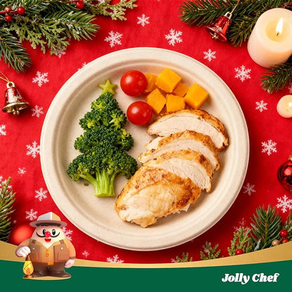 JOLLY CHEF Compostable Heavy Duty Plates 𝟭𝟬 𝗜𝗻𝗰𝗵 [𝟭𝟮𝟱 𝗣𝗮𝗰𝗸] Eco-Friendly Disposable Paper Plates Made of Bagasse Biodegradable Bulk for Party Dinner Sugarcane Lunch Christmas (Natural)