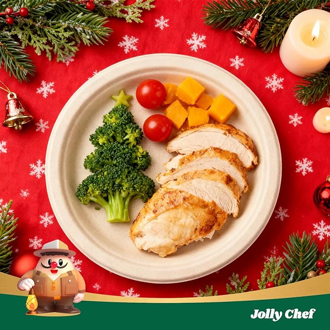 JOLLY CHEF Compostable Heavy Duty Plates 𝟭𝟬 𝗜𝗻𝗰𝗵 [𝟱𝟬𝟬 𝗣𝗮𝗰𝗸] Eco-Friendly Disposable Paper Plates Made of Bagasse Biodegradable Bulk for Party Dinner Sugarcane Lunch Christmas (Natural)