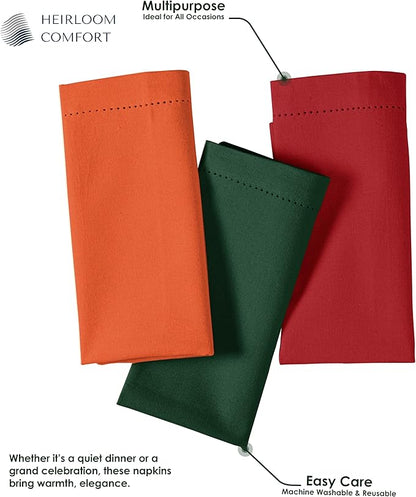 Multi Color Cloth Napkins 18x18 Inch - Set of 12-100% Cotton, Soft, Reusable - Perfect Hotel Quality Napkin for Table, Dinner, Weddings, Everyday Dining - Orange, Red, Forest Green