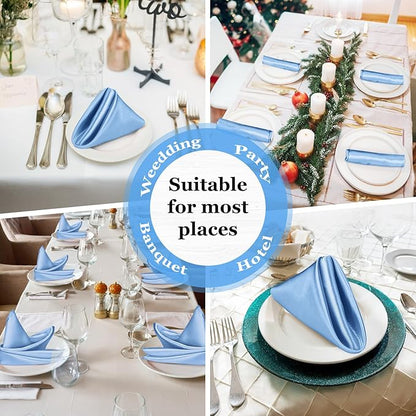 Bailarina 40 Pack Blue Mist Satin Napkins,17x17 Inches Wedding Napkins Square Soft Silky Table Napkins Bulk Decorative Elegant Cloth Napkin for Party Decoration, Banquet,Wedding,Graduation