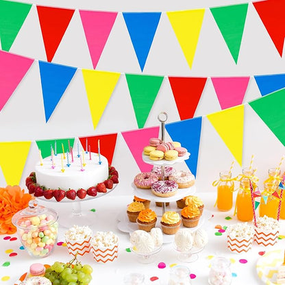 100 FT Rainbow Decorations, Colorful Rainbow Banner, Pre-assemble Pennant Banner Flags, Polyester Hanging Banners Indoor Outdoor Carnival Birthday Party Supplies Home Yard Ceiling Wall Decor
