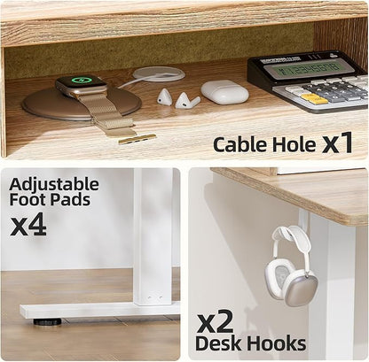 TIQLAB Standing Desk with Two Drawers, Stand Up Standing Desk Adjustable Height, Electric Sit Stand Table with Storage Shelf and Splice Board, 63 * 24 inch, Maple