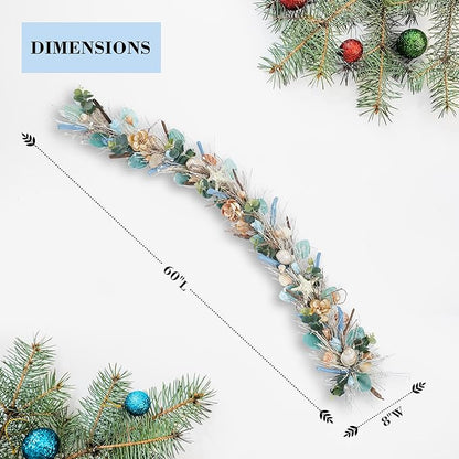 Holiday Tree 5' Coastal Shell Christmas Garland – Handcrafted Beach Christmas Decor with Capiz Shells, Driftwood & Twigs | Coastal Elegance for Mantle, Wall, Bedroom, Dining & Doorway