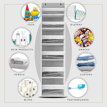 HOMELUX THEORY UPGRADED 6 Tiers Over The Door Organizer Hanging - 100D EXTRA THICK & 50lbs HUGE CAPACITY, 12 Side Mesh Pockets Over The Door Shoe Organizer, Hanging Closet Organizer (Light Gray, 1pc)