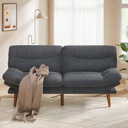 Pipishell Futon Sofa Bed, 75 Inch Corduroy Futon Couch Convertible with Adjustable Backrest and Armrests, Recliner Sleeper Sofa for Small Spaces, Living Room, Office, Guest Room (Grey, 75 Inch) | Adjustable