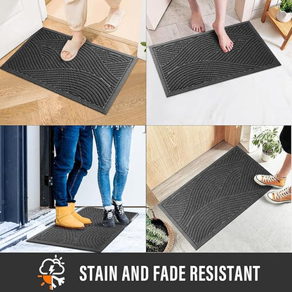 Sturdy Front Door Mat, Absorbent Muddy Dirt Resist Welcome Door Mats Outdoor Indoor, Stain and Fade Resistant, Non-Slip Backing Entry Mat Low Profile Doormat for Entryway, 47×32, Grey