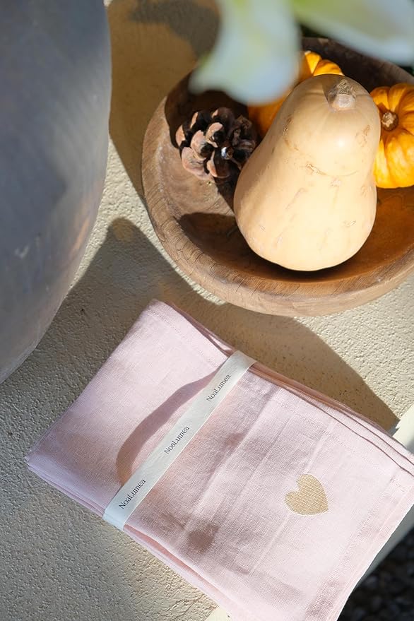100% Linen Napkins Set of 4 - Dust Pink Cloth Dinner Napkins, Embroidered, Washable and Reusable, Elegant Table Decor for Dinner Parties & Special Occasions, 17.7 x 17.7 Inch