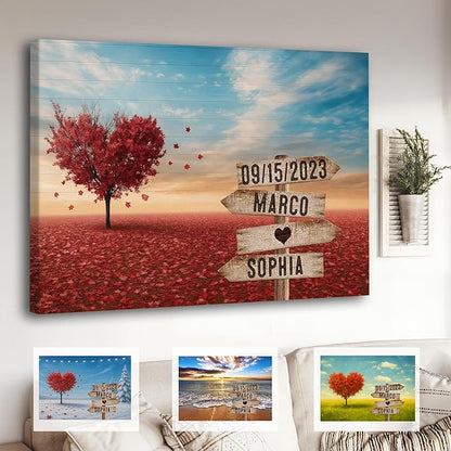 GABITA Personalized Wooden Name Sign Couple Wall Art, Gift for Husband and Wife, Parents, Landscape Picture Frame Gift for Christmas, Boyfriend and Girfriend Valentine Canvas Poster
