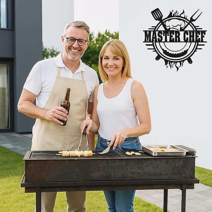 Custom BBQ Grill Metal Wall Decor, Personalized Name Cut Sign for Outdoor Kitchen, Rustic Backyard Patio Barbecue Gift
