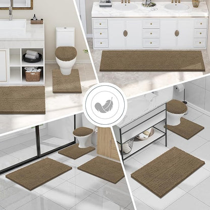 Smiry Luxury Chenille Bathroom Rugs 24x16, Extra Soft and Absorbent Shaggy Bath Mat, Machine Washable, Non-Slip Plush Carpet Runner for Tub, Shower, and Floor, Home Decor Accessories, Camel