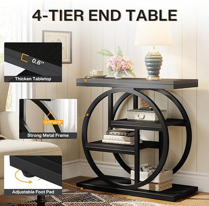 Tribesigns Black End Table for Living Room, 4-Tier Narrow Side Table with Storage Shelves, Modern Bedside Table for Bedroom, Wood Small Sofa Side Table with Geometric Metal Frame (1 PC, Black)