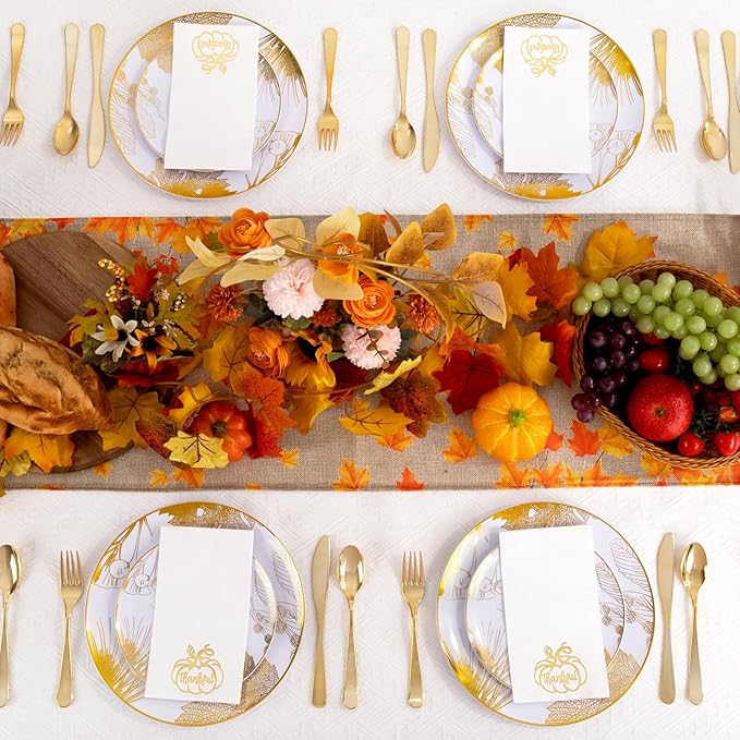 200 PCS Thanksgiving Pumpkin Napkins - 3-Ply Heavy Duty Fall Pumpkin Paper Napkins - Thanksgiving Disposable Hand Towels Napkins for Friendsgiving Table Decor Party Supplies