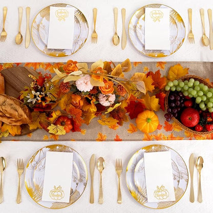 200 PCS Thanksgiving Pumpkin Napkins - 3-Ply Heavy Duty Fall Pumpkin Paper Napkins - Thanksgiving Disposable Hand Towels Napkins for Friendsgiving Table Decor Party Supplies