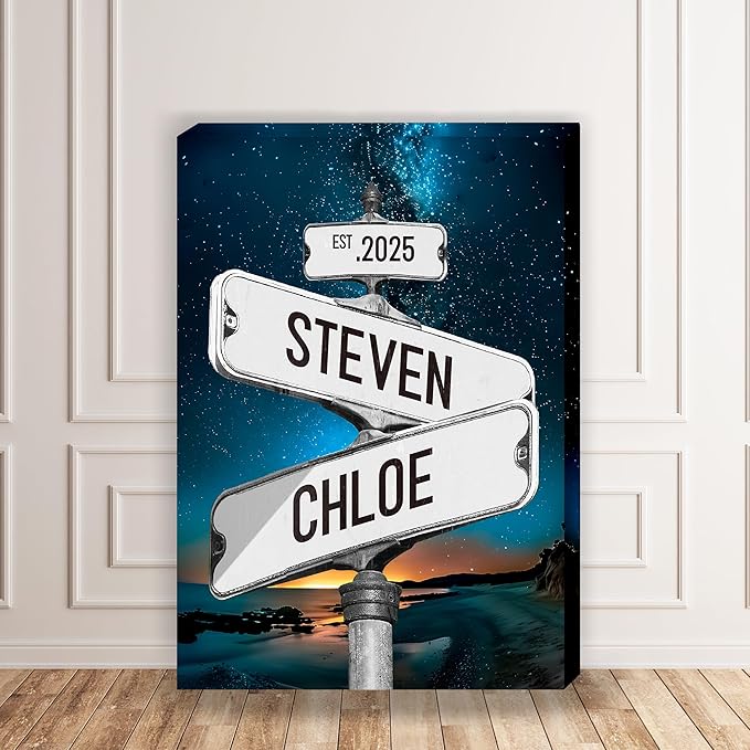 Personalized Vintage Street Sign For Couples, Custom Street Sign Canvas Poster Wall Art With Names, Gift For Valentine