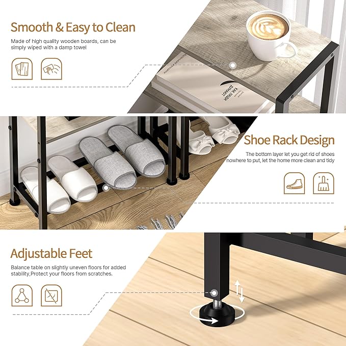 Narrow Side Table for Small Space, 2-Tier Small End Table with Shelf Holder, Slim Nightstand, Skinny Snack Couch Table in Living Room, Bedroom, Study, Kitchen and Balcony (Greige)