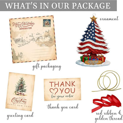 United States 250th Anniversary Ornament, 2D Acrylic 250th Anniversary USA Christmas Tree Ornament, 250 Patriotic American Flag Christmas Ornaments, Gift for US Citizens, Patriotic Collectors Decor