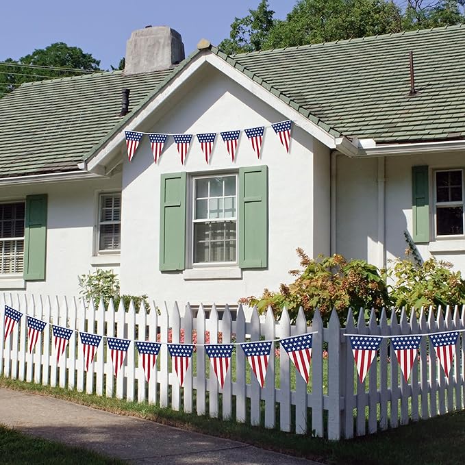 100FT 4th of July Decorations, 60Pcs Pennant Fourth of July Banner, 7.8 x 11.8 Inches Fourth of July American Flags for Outside 4th of July Accessories Independence Day Patriotic Party Parade Decor